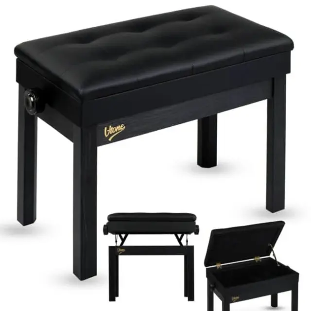 V-TONE PB2 BK piano keyboard bench black upholstered musician seat storage compartment adjustable 49-57 cm up to 140 kg