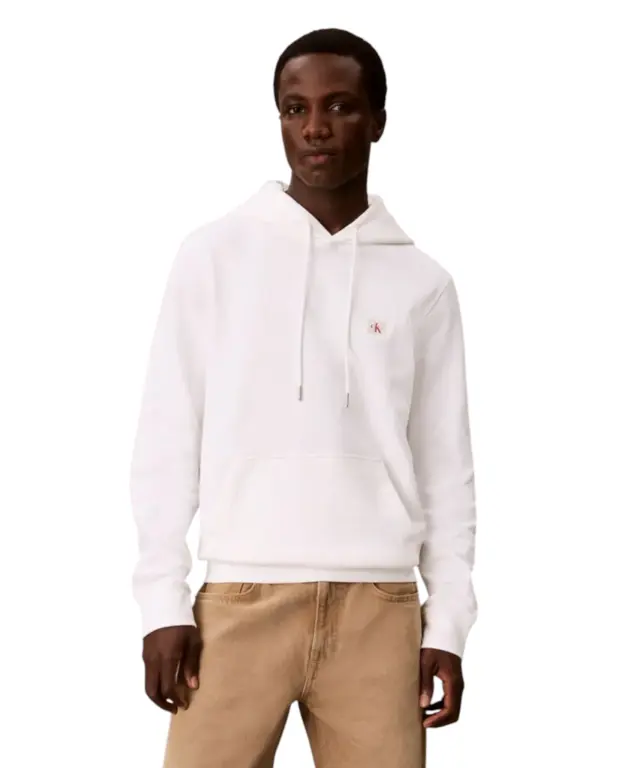 Calvin Klein - Ανδρική Μακρυμάνικη Φούτερ French Terry Woven Label Hoodie LV04RG269G-YAF Λευκό - 2XL