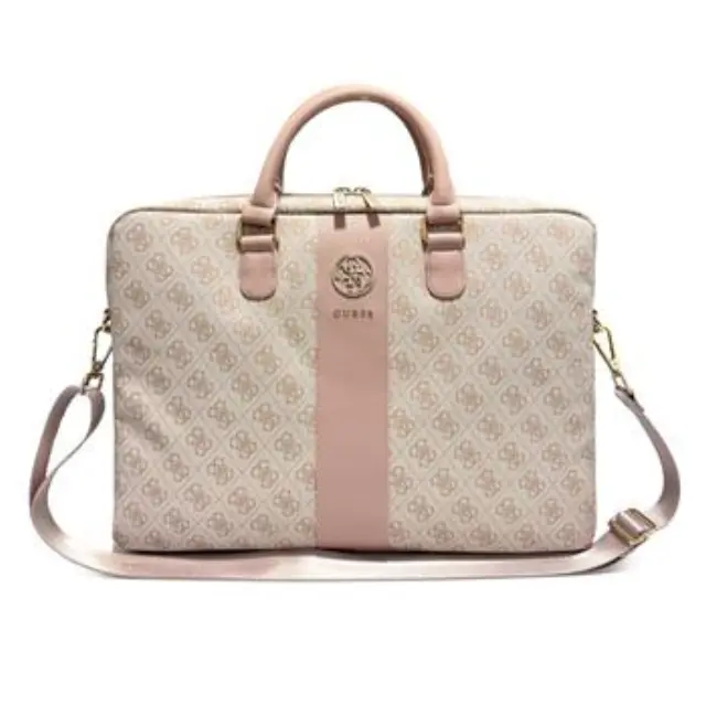 Guess PU 4G Stripe Metal Logo Computer Bag 16" Pink