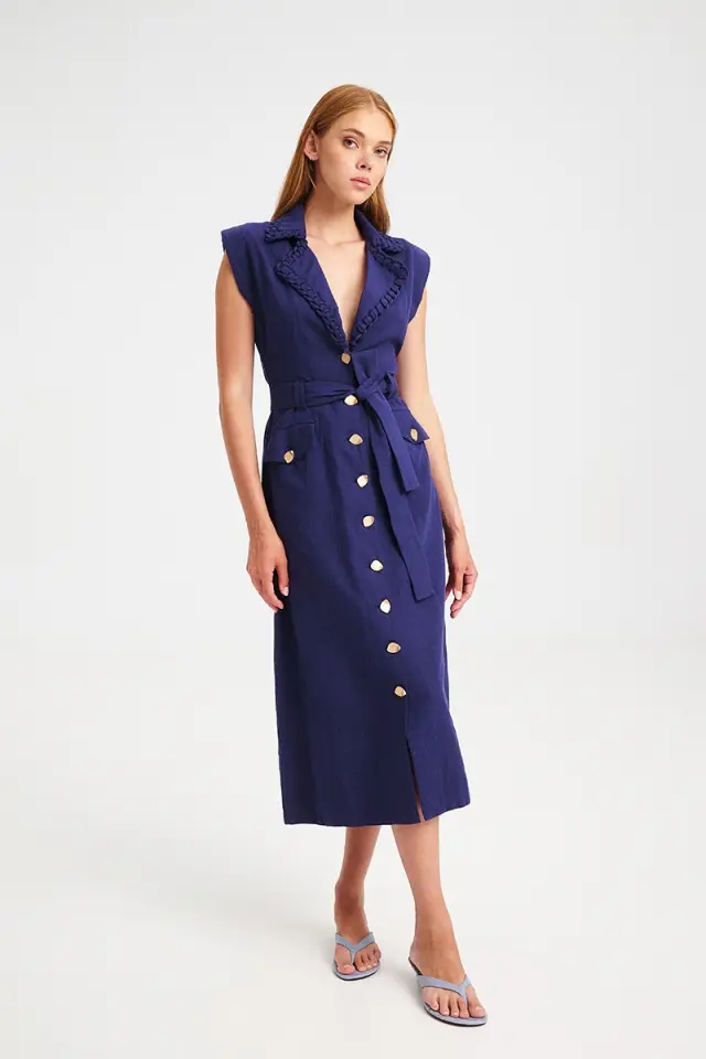 Midi Φόρεμα με Χρυσά Κουμπιά ROSY DRESS - XS 3