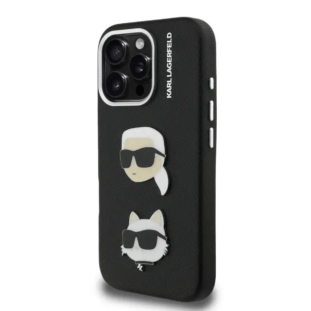 Karl Lagerfeld Grained PU K&CH Heads Case for iPhone 16 Pro Max Black 2