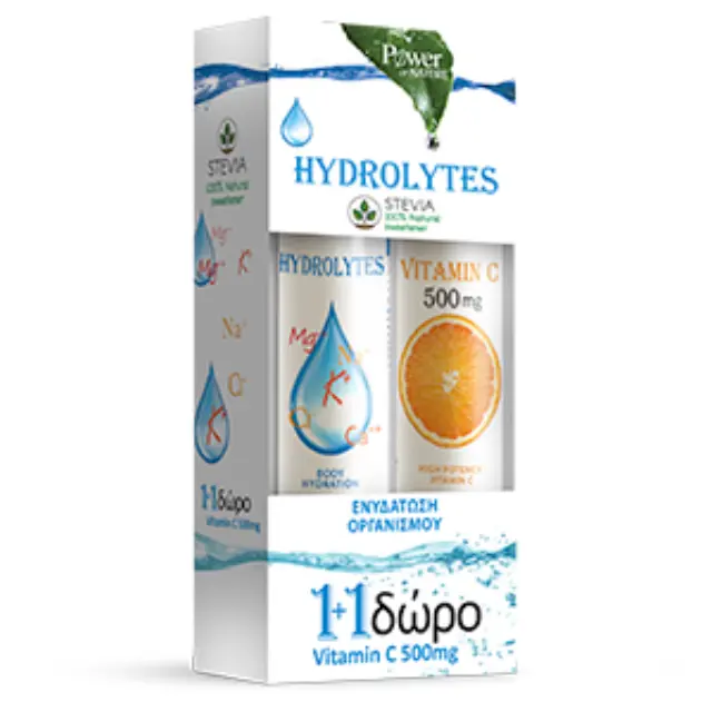 Power Health Hydrolytes with Stevia & Vitamin C 500mg. Συμπλήρωμα Διατροφής Ηλεκτρολυτών με Στέβια & Δώρο Βιταμίνη C, 20 + 20 Αναβράζοντα Δισκία 2