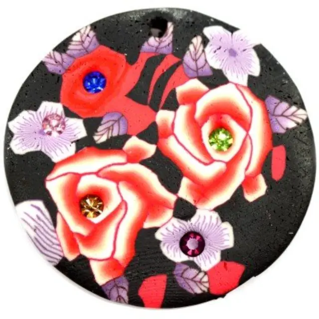 Fimo Κρεμαστό Black w Rose Circle 37mm