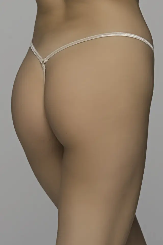 G-string σλιπ μπεζ σατέν με δαντέλα