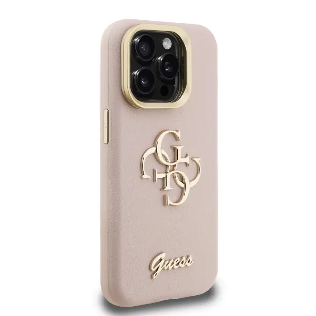 Guess PU Grained 4G Logo Stand Camera Frame Case for iPhone 13 Brown 2