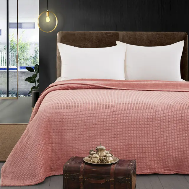 Κουβέρτα 160x220 Μονή Fleece Beauty Home Art 11551 Ροδακινί 100% Πολυέστερ