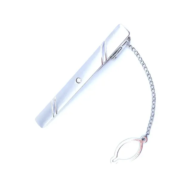 Ασημί Κλιπ Γραβάτας 6 cm με Αλυσίδα – LGTC-M39