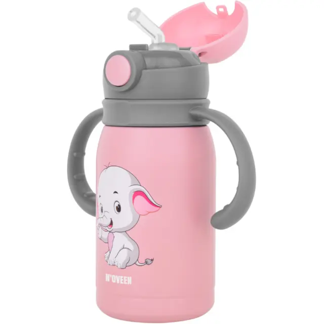 Ποτήρι Θερμός Kids N'oveen TB566 Ανοξείδωτο & Πλαστικό 300ml με Διπλό Τοίχωμα Λουράκι και Εναλλάξιμα Καπάκια Ρόζ 3