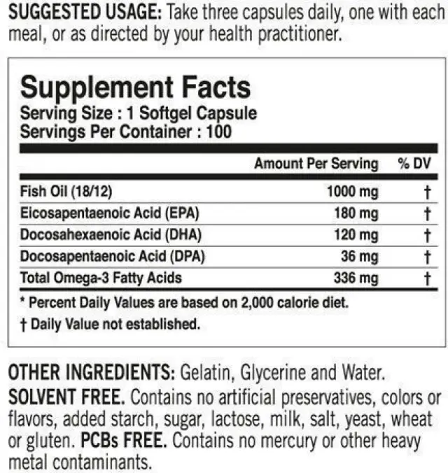Now Foods Molecularly Distilled Omega 3 Ιχθυέλαιο 1000mg 100 μαλακές κάψουλες 2