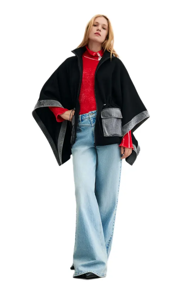 Desigual - Γυναικείο Πόντσο Aldama Denim 26WAIA29-2000 Μαύρο - OneSize