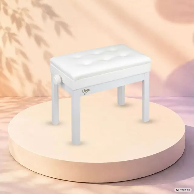 V-TONE PB4 WH piano keyboard bench white upholstered musician seat storage compartment adjustable 49-57 cm up to 140 kg 2
