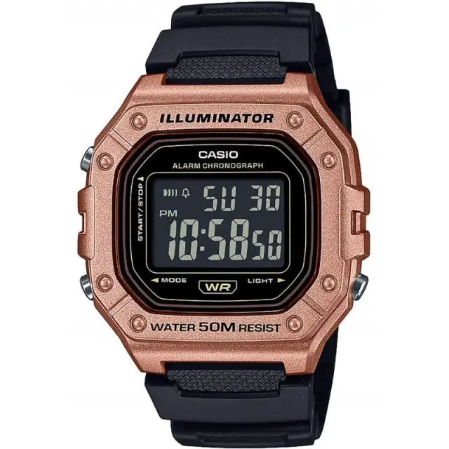 Ανδρικό Ψηφιακό Ρολόι Casio 11-W-218HM-5BVEF Rose Gold με Μαύρο Λουράκι Καουτσούκ