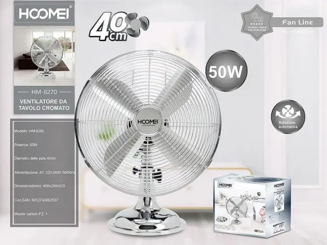 Hoomei Επιτραπέζιος Ανεμιστήρας 50W με Διάμετρο 40cm και Μεταλλικά Πτερύγια HM-8270 3