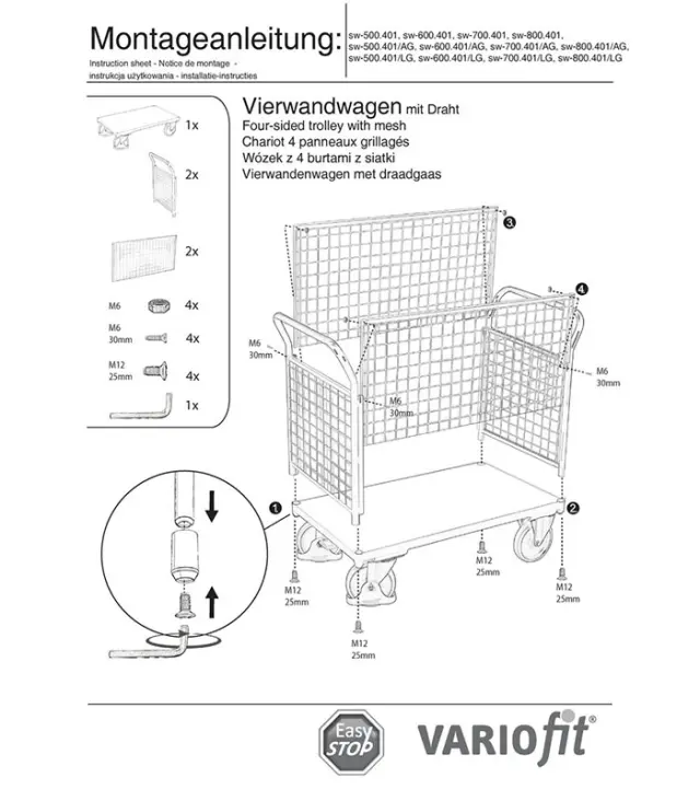 Variofit sw-600.401 Τρόλεϊ Μεταφοράς 4 Πλευρών για Φορτίο Βάρους ως 500kg 2