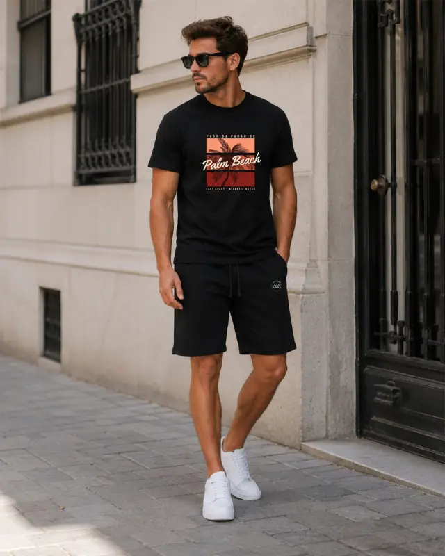 Noshame® Σετ T-shirt & Βερμούδα Μαύρο με τύπωμα - 752622 - XXL