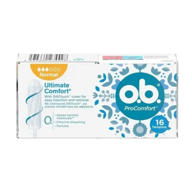 O.B. ProComfort Curved Grooves & SilkTouch Cover για Κανονική Ροή 16τμχ