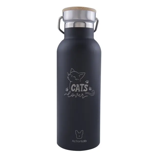 Eco Life Bamboo Thermos Bottle Μαύρο Cats Lover 500ml Μαύρο
