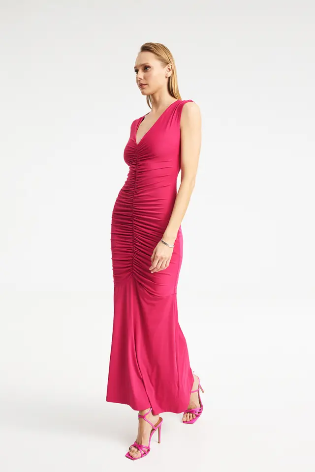 Maxi Φόρεμα με Σούρες & V Ντεκολτέ ALFIE DRESS - XS 3