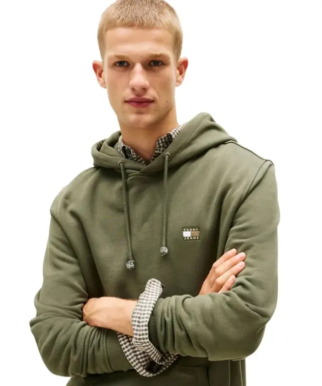 Tommy Hilfiger - Ανδρικό Φούτερ με Κουκούλα και Τσέπες Badge Regular Fit DM0DM20258-0H7 Χακί - XL 3