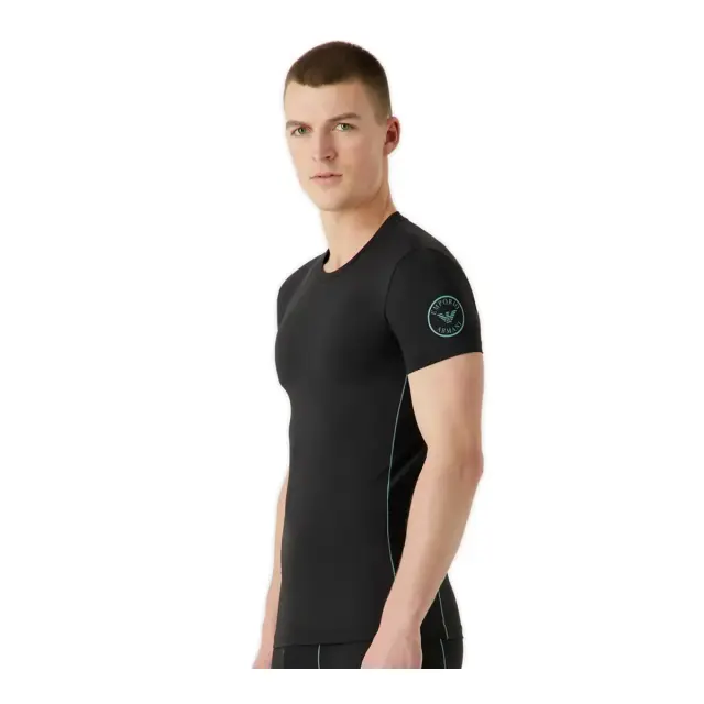 Emporio Armani Ανδρικό T-Shirt Round Logo Side Stripe, Χρώμα Μαύρο