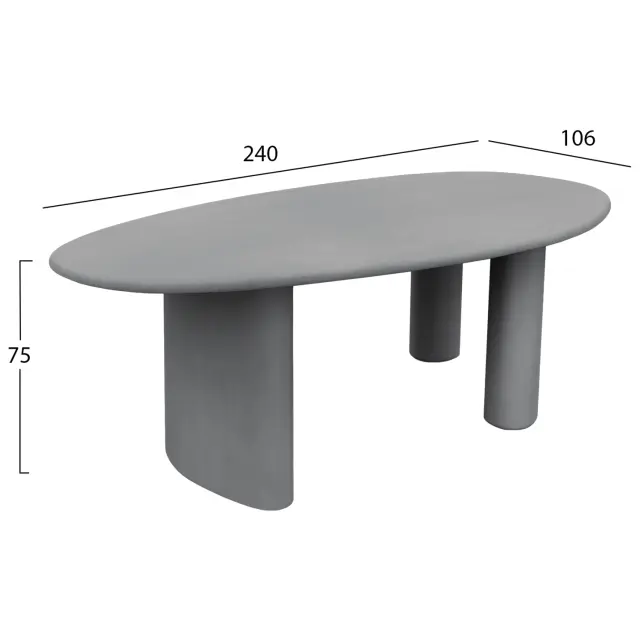 ΤΡΑΠΕΖΙ ΤΡΑΠΕΖΑΡΙΑΣ ΟΒΑΛ FB96599.01 ΓΚΡΙ FIBER CEMENT 240x100x75Υεκ 2