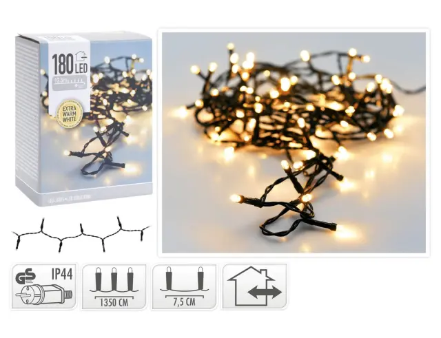 180 Φωτάκια LED - 3 Μέτρα , Κανονική Διάταξη, Πράσινο καλώδιο PVC - Θερμό Λευκό AX8401530