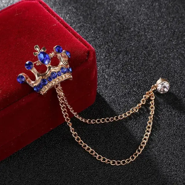 Χρυσαφί Καρφίτσα Πέτου Crown με Μπλε Κρύσταλλο