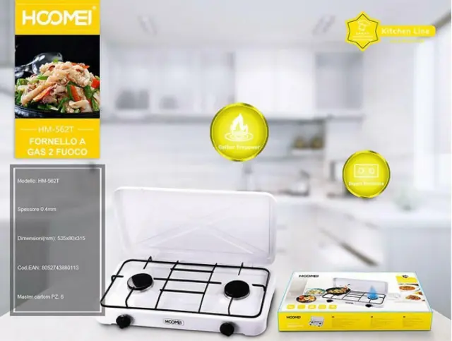 Hoomei HM-562Τ Επιτραπέζια Εστία Υγραερίου Διπλή Λευκή 2