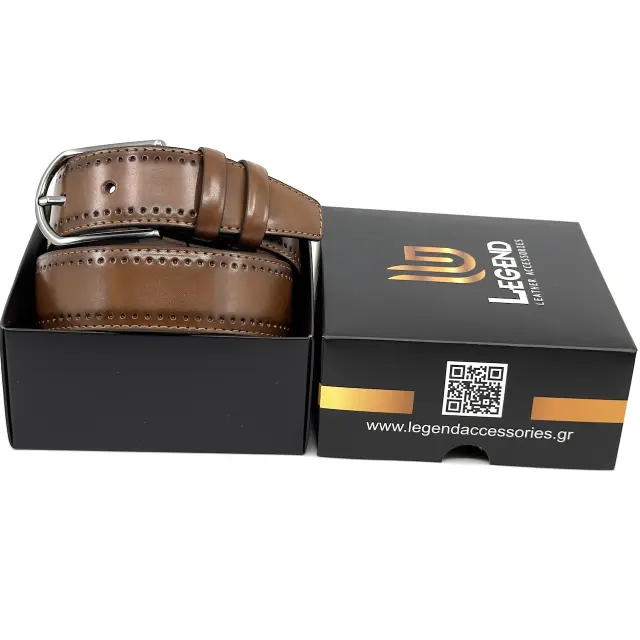 Ανδρική Ταμπά Δερμάτινη Ζώνη με Σχέδιο Brogue 2