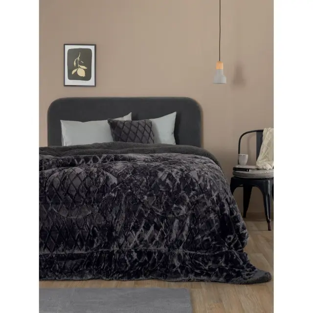 Κουβερτοπάπλωμα 220x240 Υπέρδιπλο Comforter Palamaiki Nadine 5 Flannel-Sherpa- Coal