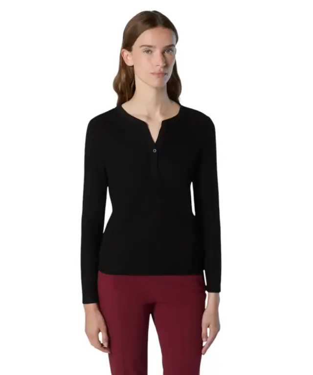 North Sails - Γυναικείο Πουλόβερ Ribbed jersey Henley top 093581-000-0937 Μαύρο