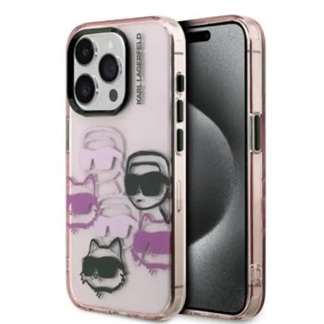 Karl Lagerfeld IML Multi K&CH Heads Case for iPhone 15 Pro Max Pink