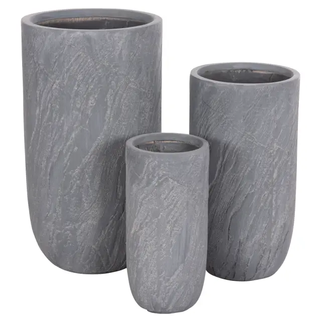 Σετ 3τμχ γλάστρες Κυλινδροι σειρά Gardener FIBERCLAY-χρώμα Cement Φ44x79 εκ 2
