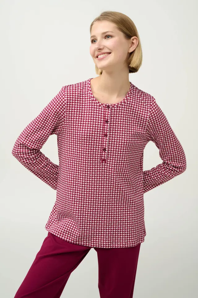Vamp Γυναικεία Πιτζάμα 100% Βαμβάκι Με Πατιλέτα Houndstooth Red Beet - 2XL
