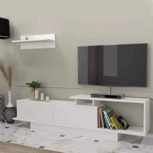Έπιπλο τηλεόρασης Novara Megapap χρώμα λευκό 180x29,6x45εκ.