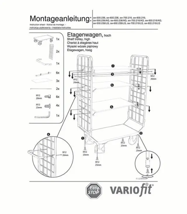 Variofit sw-600.236/AG Τρόλεϊ Μεταφοράς 4 Επιπέδων για Φορτίο Βάρους ως 500kg 3