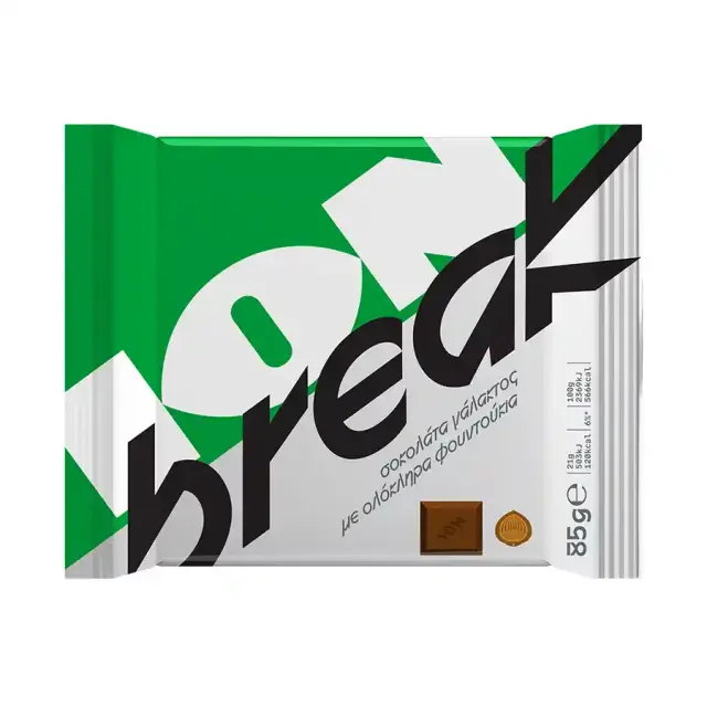 ION Σοκολάτα Γάλακτος Break με Φουντούκι 100gr Συσκ. 12 τμχ