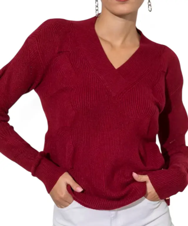 Cento - Πλεκτή μπλούζα ribbed 1003012-306 Μπορντό - OneSize 3