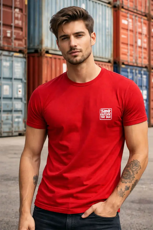 T-shirt Noshame® Κόκκινο με τύπωμα Think outside the box - 142685 - XXL 2