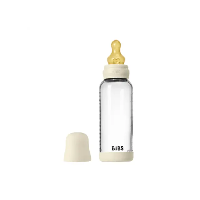 Μπιμπερό Γυάλινο Στρογγυλή Θηλή Latex 240 ml Μεσαίας Ροής Bibs Ivory