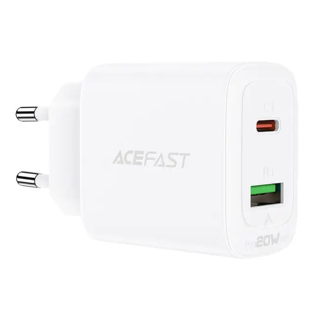 Acefast® A25 Φορτιστής Γρήγορης Φόρτισης με 1xUSB και 1xUSB-C 20W- White