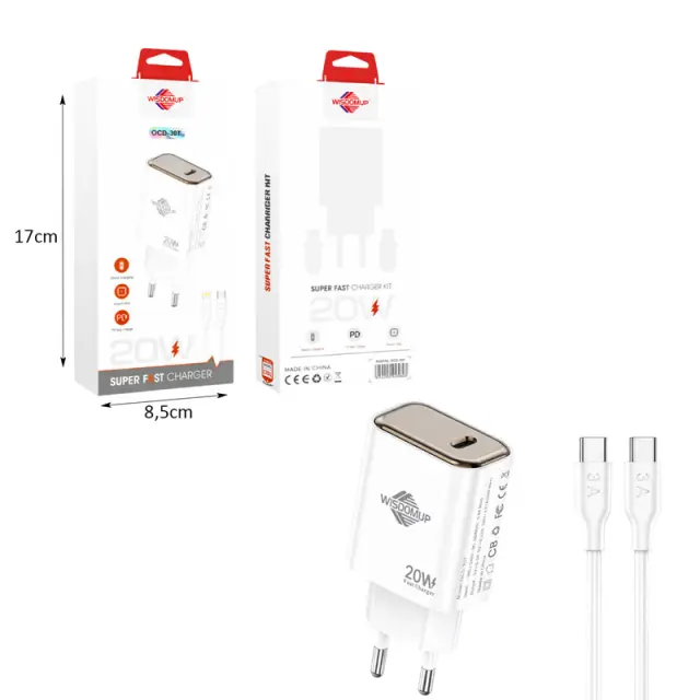 Wisdomup Φορτιστής Κινητού Type-C σε Type-C 20W OCD-30T - Fast Charger with Type-C to Type-C Cable 025337 3