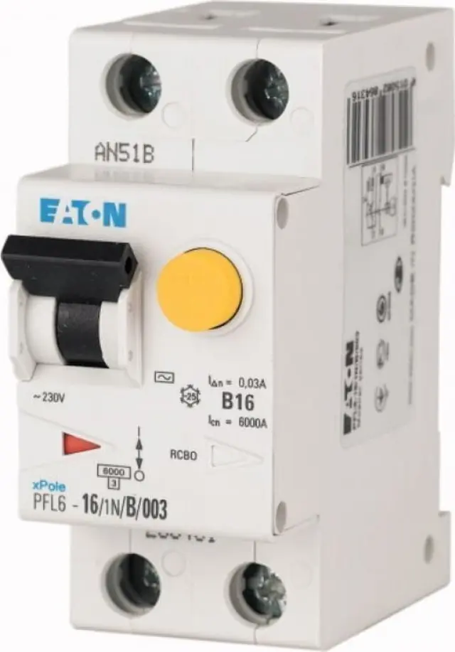 PFL6-10/1N/B/003 RCD/MCB combination, 10 A, 30 mA, MCB trip characteristic: B, 1p+N, RCD trip characteristic: AC