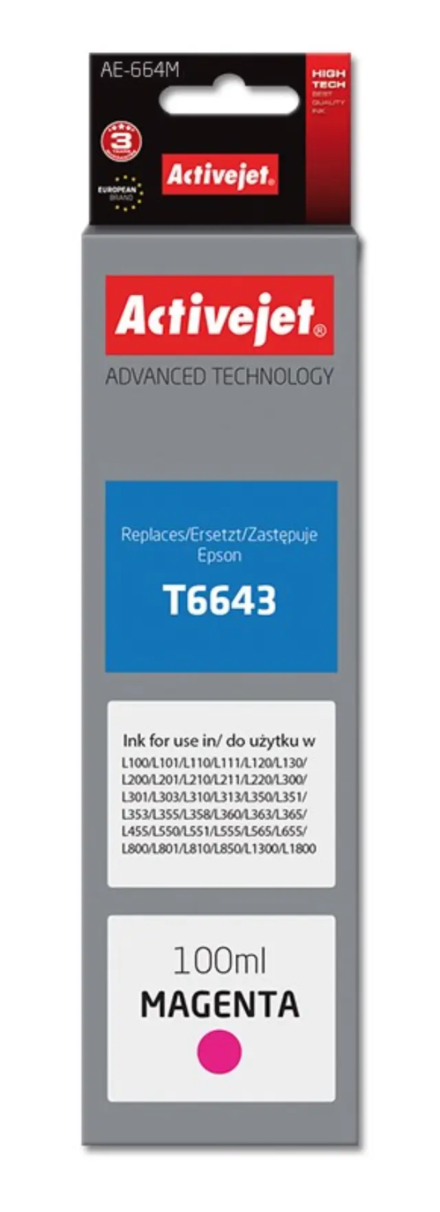 Activejet AE-664M ink (replacement for Epson T6643 Supreme 100 ml magenta)