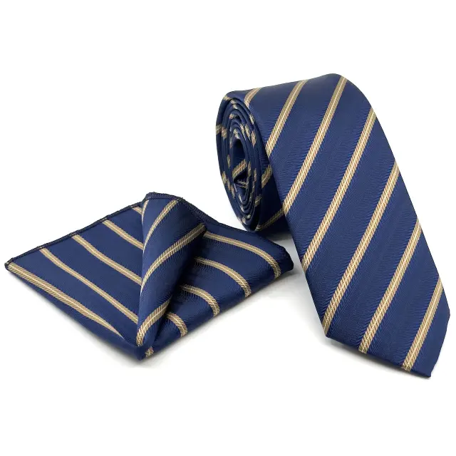 Μπλε Ριγέ Γραβάτα Microfiber Σετ με Μαντήλι Σχέδιο 264/A