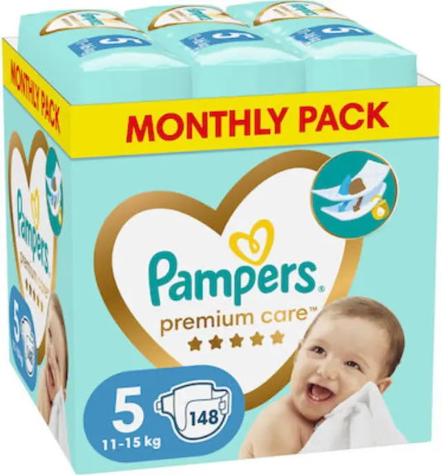 Pampers Premium Care πάνες Monthly Pack Νο5 (11-16kg) 148 τεμ