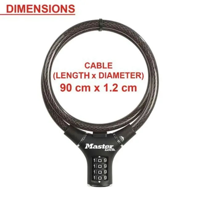 Master Lock 8229EURDPRO - Συρματόσχοινο ποδηλάτου με συνδυασμό 90cm Φ12mm 3