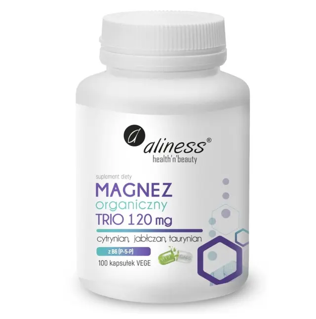 ALINESS Organic Magnesium TRIO 120 mg with B6 (P-5-P) – dietary supplement – 100 capsules