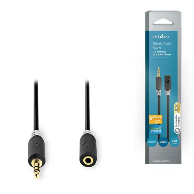 Καλώδιο προέκτασης ήχου 3,5mm Stereo αρσ. - 3,5mm Stereo θηλ., σε συσκευασία blister, 2m.