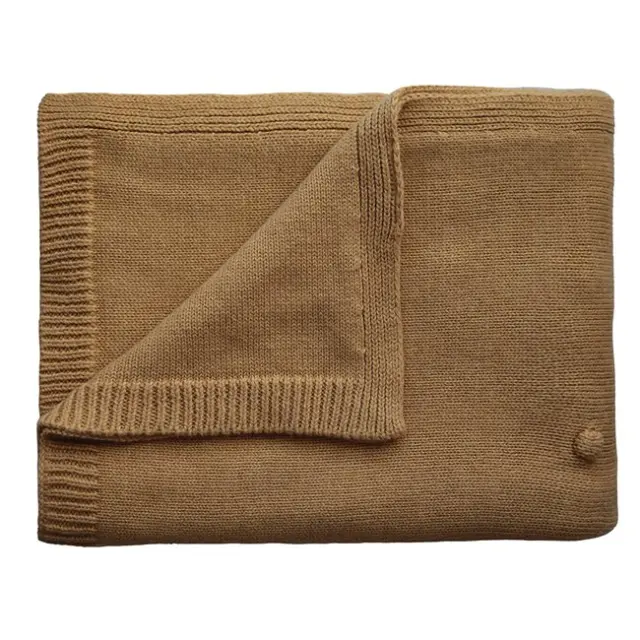 Mushie Knitted Baby Blanket - Textured Dots Mustard Melange 80x100cm